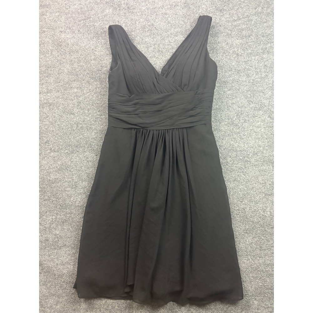 Bill Levkoff Cocktail Dress Women 12 Black Pleated V-Neck Chiffon A-Line Evening